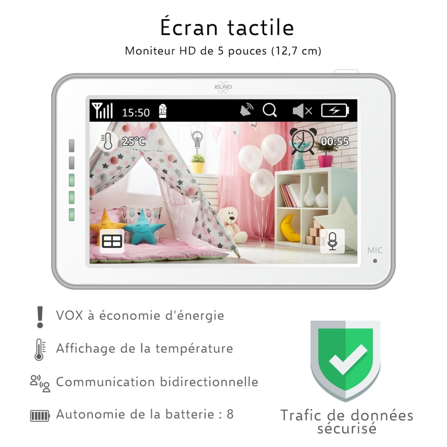 ELRO BC4000 Baby Monitor Royale Full HD Babyphone avec écran tactile 12,7 cm et application