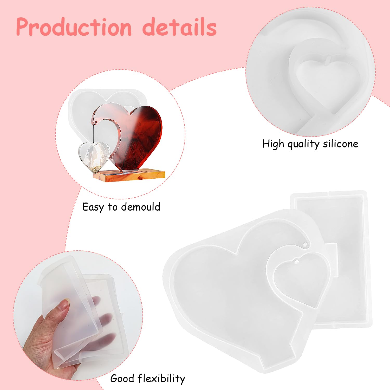 Moule Silicone Moule En Silicone Cœur Et Carré Pour Cadres Photo En Résine - DIY Créatif Avec 10 Chaînes Colorées Moule Pour Resine Epoxy