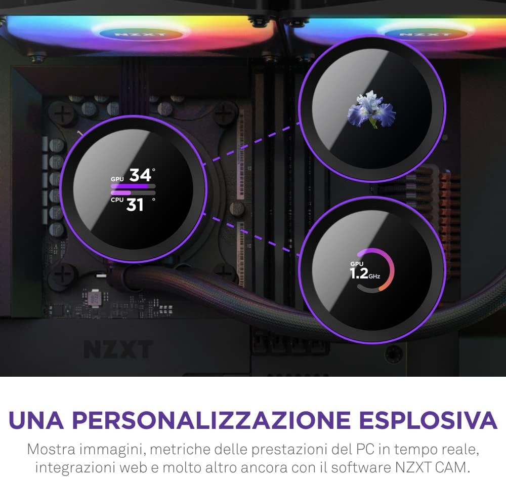Kraken 280 RGB - RL-KR280-B1-280mm AIO CPU Liquid Cooler - Customizable 1.54" Square LCD Display for Images - Sistema di raffreddamento - Immagine 1