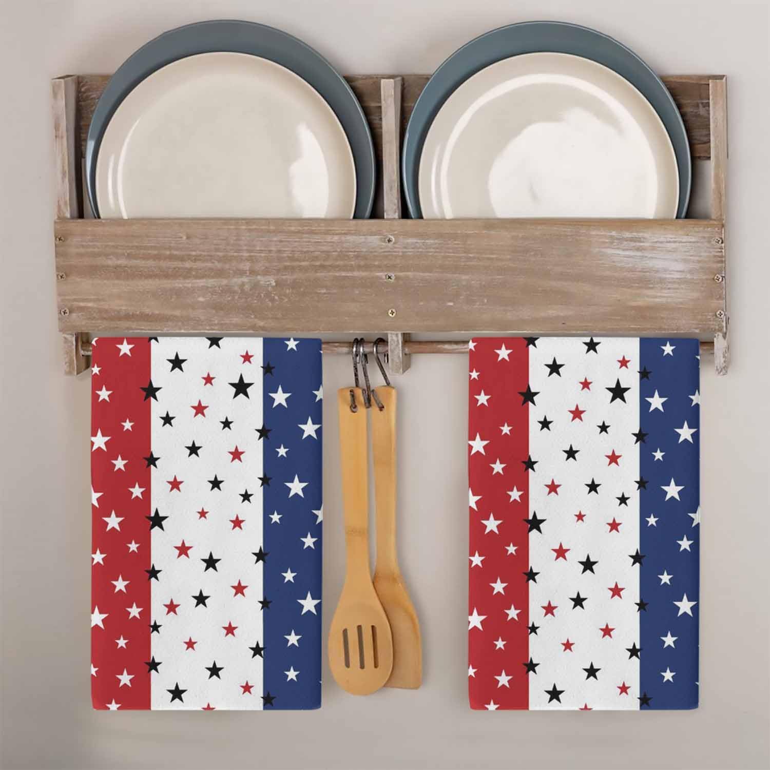 4th of July Kitchen Towels Set of 3 Patriotic Stars American Flag Dish Towels and Dishcloths Sets Tea Towel Red White and Blue Absorbent Hand Towels for Kitchen Bathroom Independence Day Decor 18x28