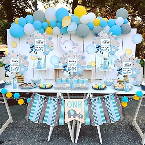 Lebery 24Pcs Blue Elephant Centerpiece Sticks, Baby Boy It's A Boy Table Topper Decorations Blue Little Peanut Cutouts For Blue Elephant Theme Boy Baby Shower Birthday Party Supplies, Double Side Printed #TOP6