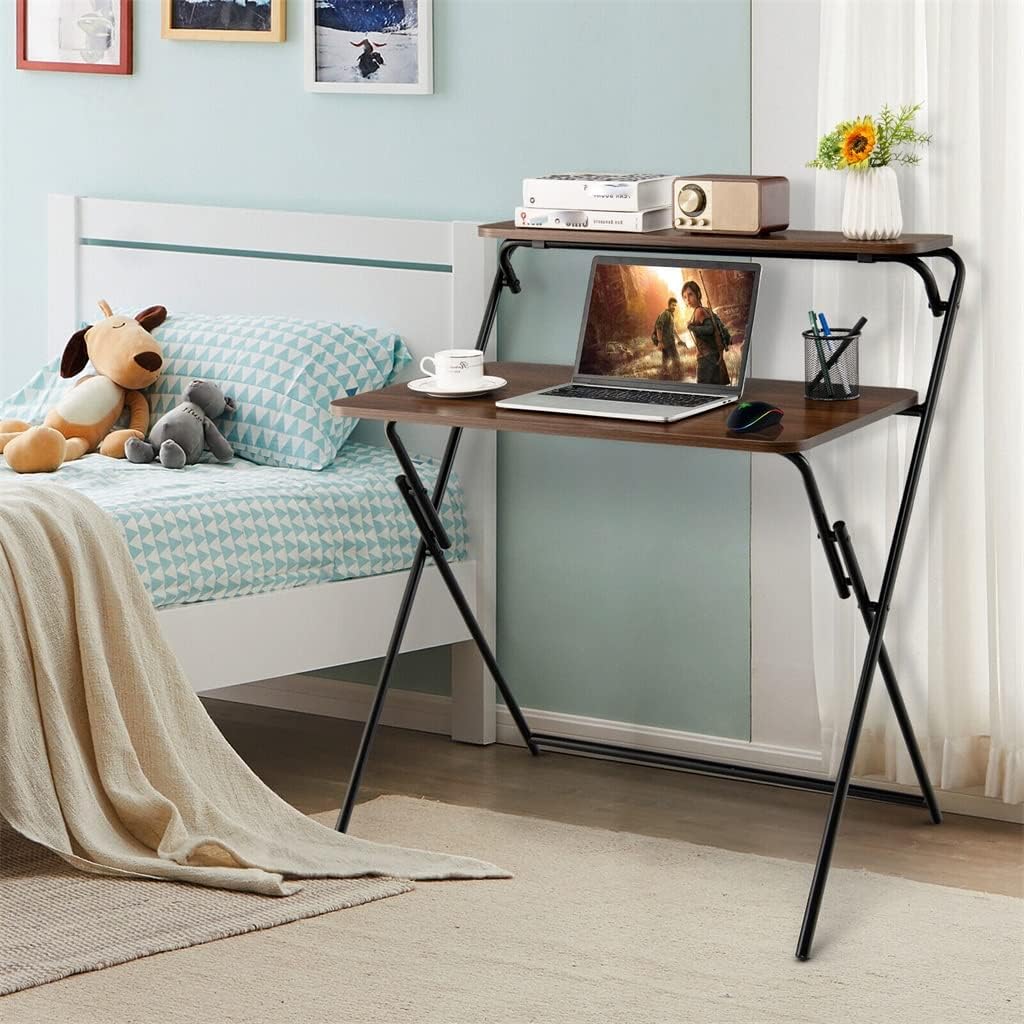 H型パソコンデスク 収納ラック2個付き オフィスデスク 木製 ダーク