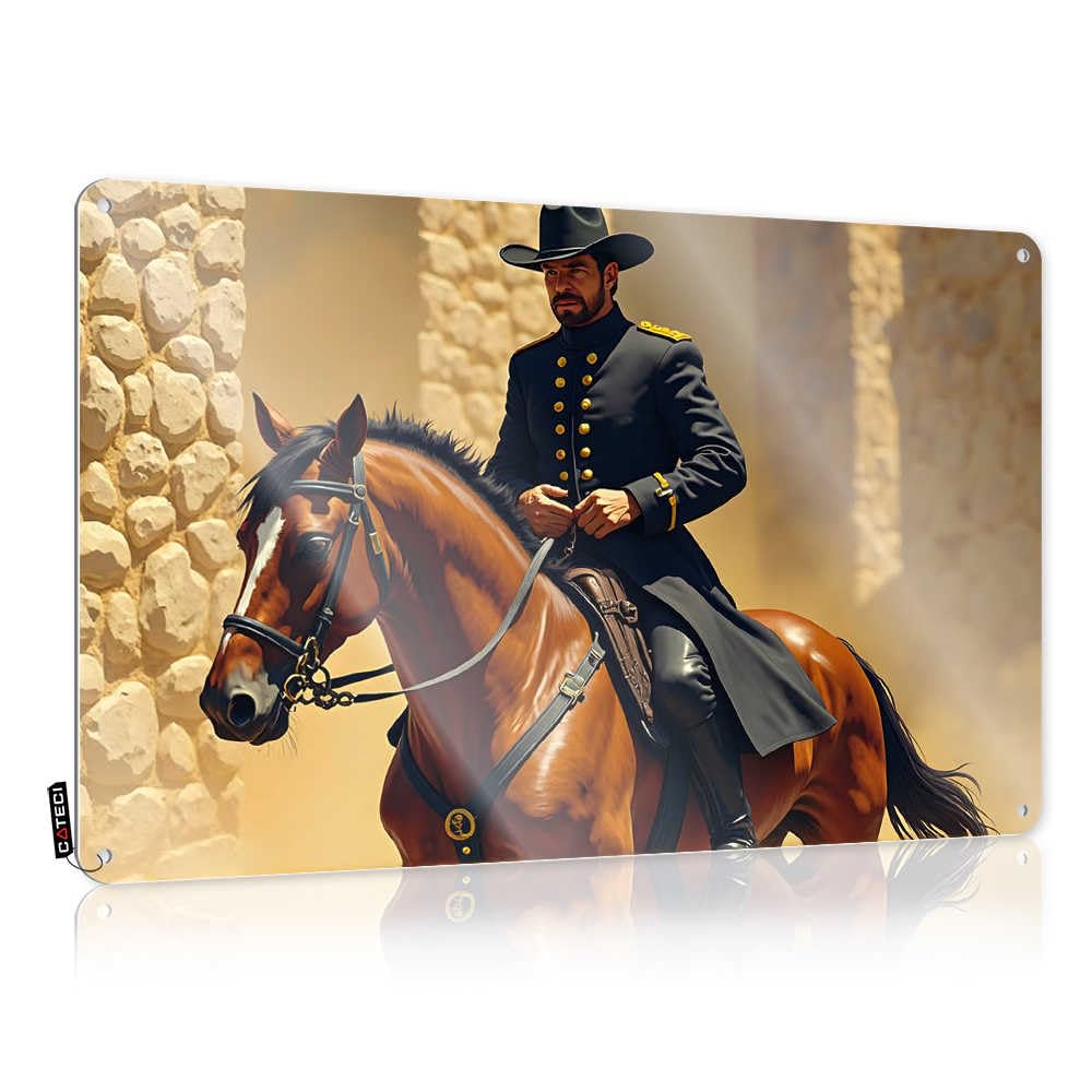Fzfn Colour Rider In Historical Uniform On Horseback Amidst Stone Structures Simple Decoration | Winter Vintage Style Reusable Workshop Decoration Easy Hang(20X30cm)