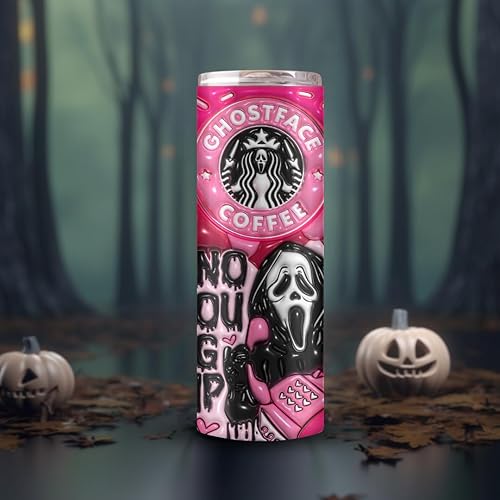 Miniatura 7 de Vaso de acero inoxidable de 20 onzas para Halloween, con cara fantasma, vasos espeluznantes, aislados, reutilizables