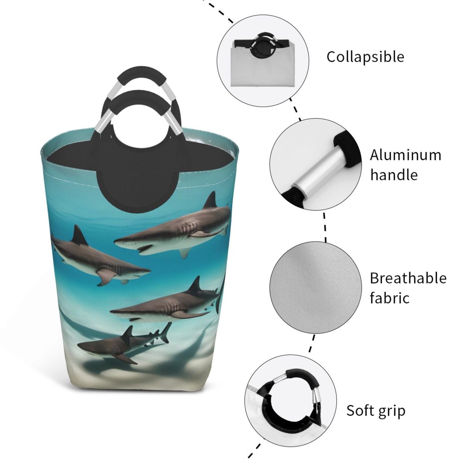Fish in the deep sea Faltbare quadratische Aufbewahrungstasche, 50L Schmutzige Kleidung Wäschekorb, geeignet für Waschküche, Schlafsaal, Schlafzimmer
