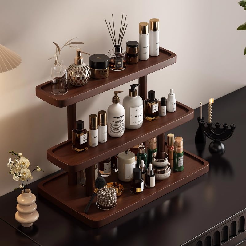 Image of Wooden Bathroom Counter Organizer,Vanity Makeup Organizer and Storage for Skincare,Perfume Lipsticks,Nail Polishes,Ideal Storage Solution for Spices,Handmade Toys,Office Supplies (Stepped 3-layer)