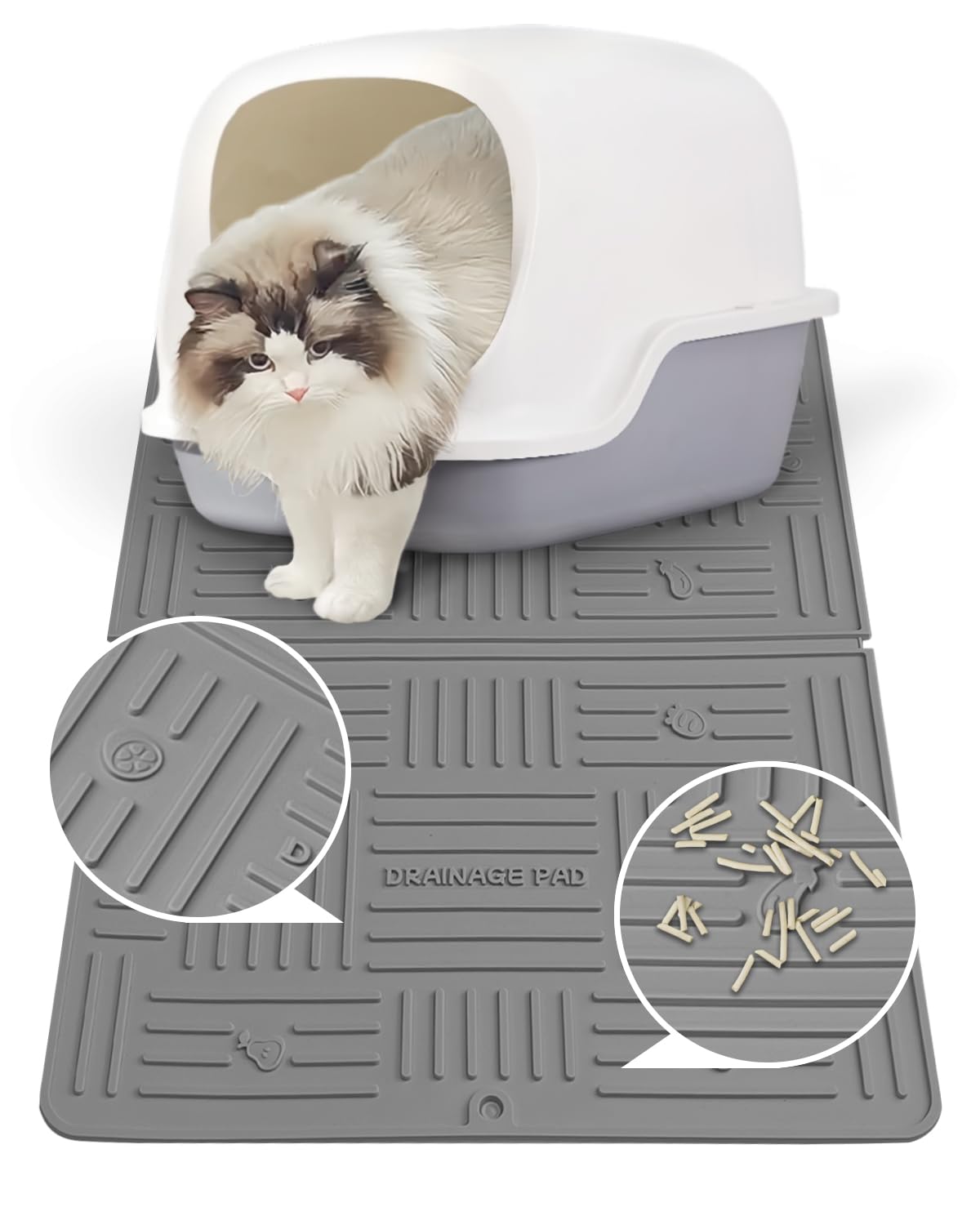 Gentledog Silicone Cat Litter Mat, Litter Trapping Mat, Waterproof Anti-Slip Cat Litter Box Mats for Floor, Scatter Control Kitty Litter Mat, 19.6”