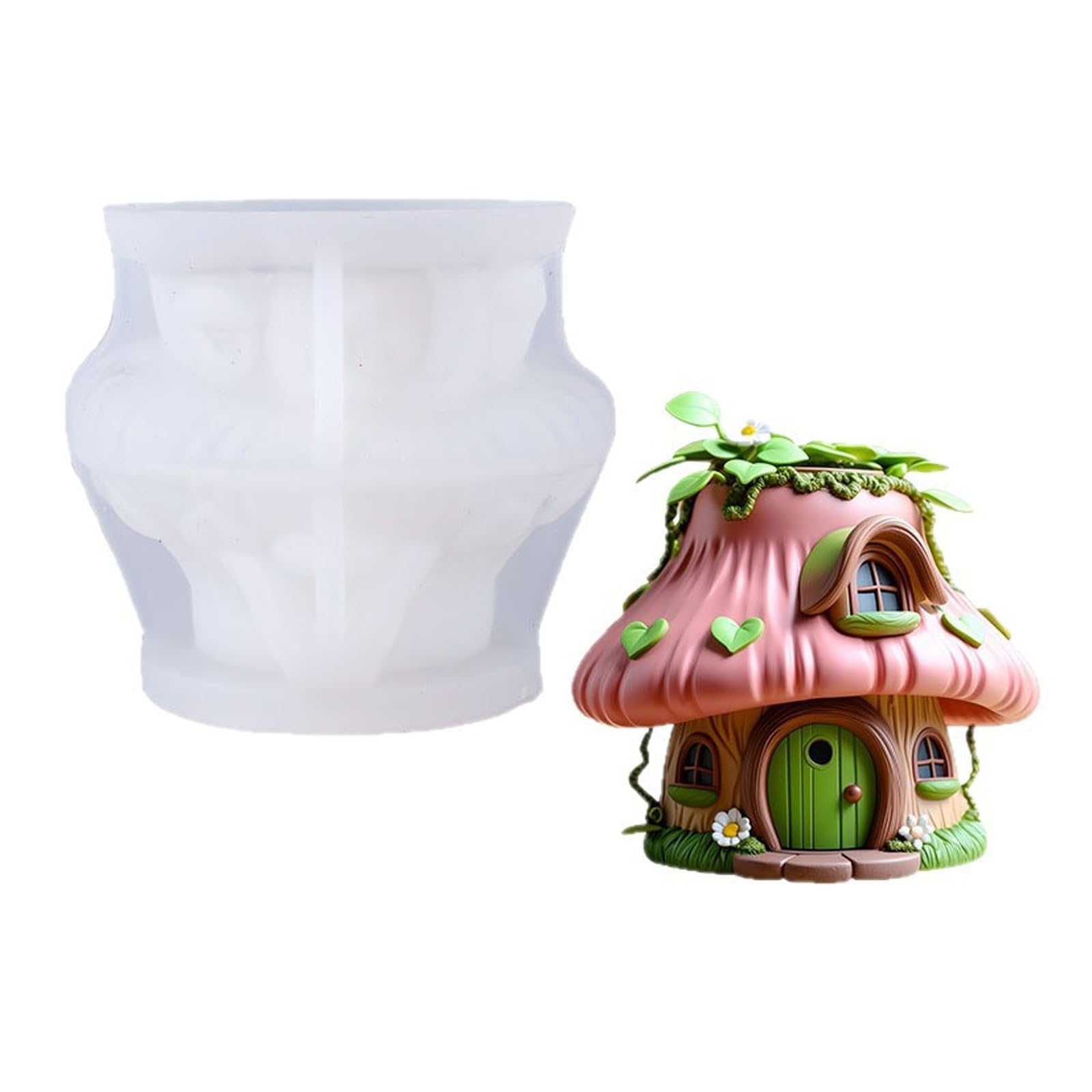NEWFT Innovative Mushroom House Container Mold with Detailed Garden Pattern for Resin Concrete and Cement Casting Projects