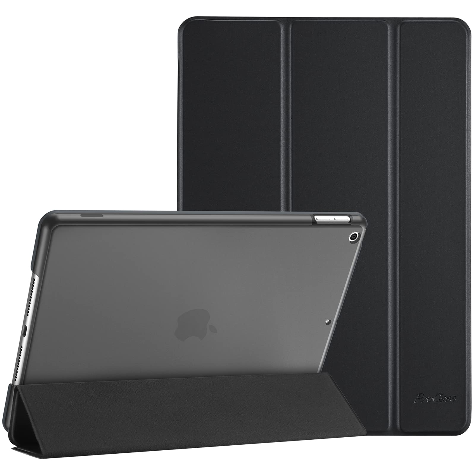 Procase Cover per iPad 9 2021/8 2020/7 2019/iPad 10.2” Custodia[A2602 A2603 A2604 A2605 A2270 A2428 A2429 A2430 A2197 A2198 A2200], Smart Cover Sottile Leggero Traslucida Smerigliata -Nero Scuro