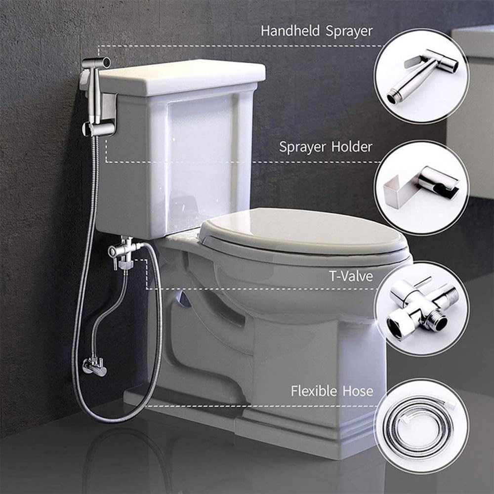 Set di 2 spruzzatori portatili per bidet e WC, in acciaio inox, per l'igiene personale del bagno, kit per bidet personale, bagno per animali domestici, lavaggio auto, fiori d'acqua (G1/2)