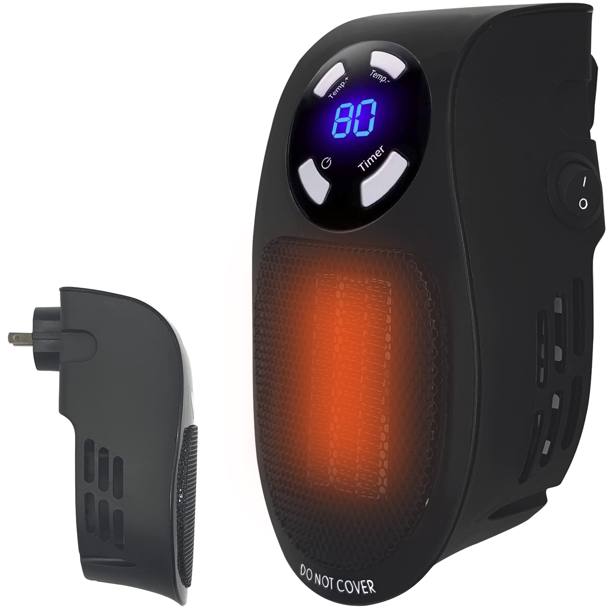 Space Heater,Portable Wall outlet Space Heater with Thermostat and Timer and Led Display,500 W Safe and Quiet Ceramic Heater Fan, Compact for Office Dorm Room. (Black)