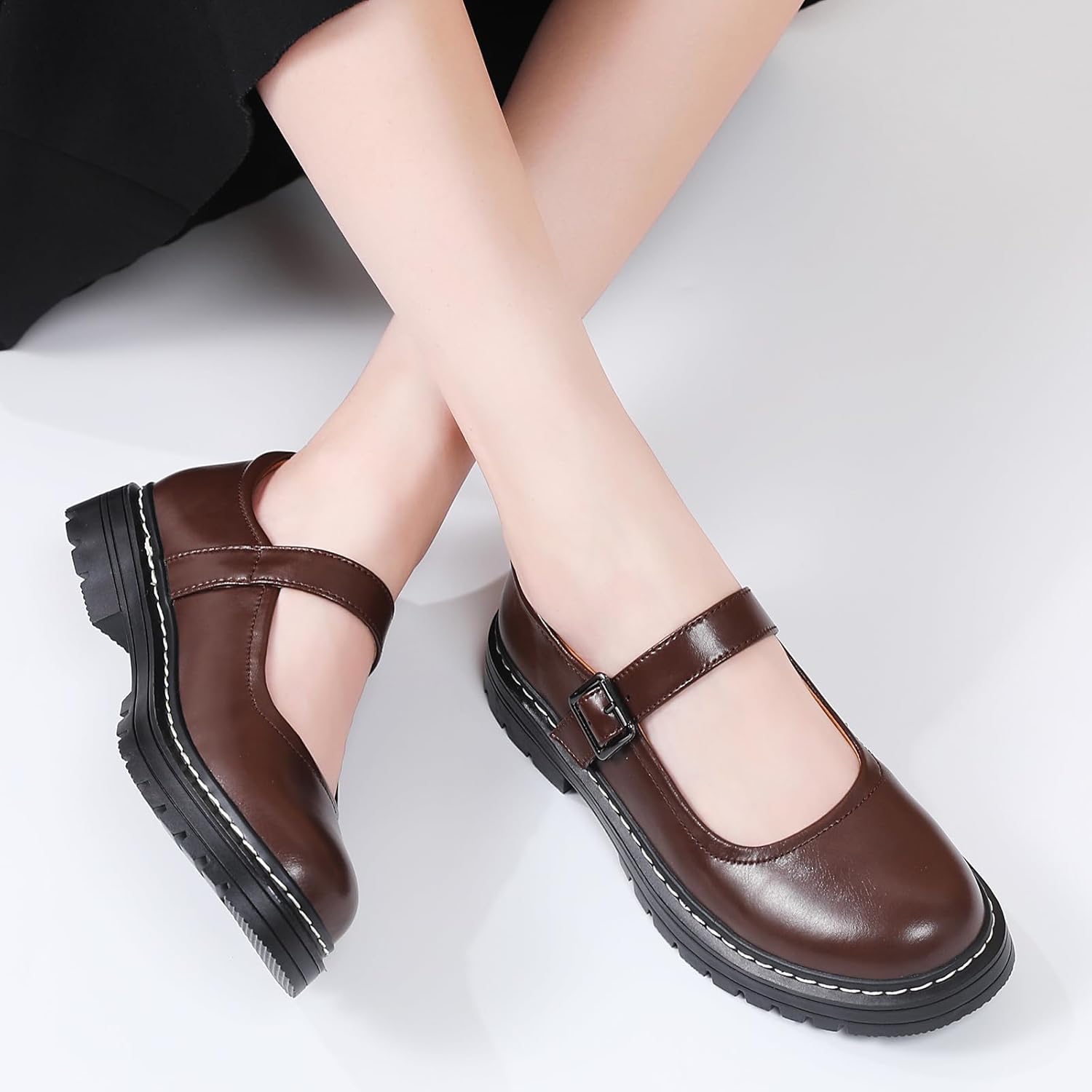 Mary Jane Shoes Women Platform Non-Slip Classics Round Toe Ankle Strap Comfort Casual Oxford Dress Work Mary Jane Flat Shoes - Image 2