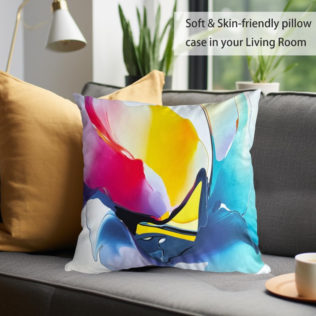 Abstract 24x24 Inch Throw Pillow Case, Double-Sided Printed Colorful Art Cushion Cover for Modern Living Room, Bedroom
