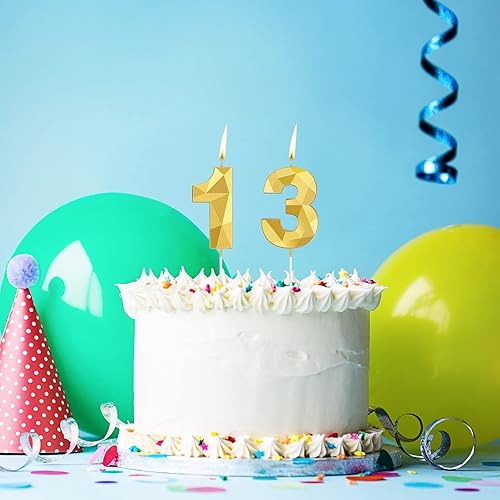 Miniatura 43 de Nuanchu Velas de cumpleaños número 21 y 12 con forma de diamante 3D, velas numéricas de feliz cumpleaños 21 para decoración de boda, fiesta Dorado