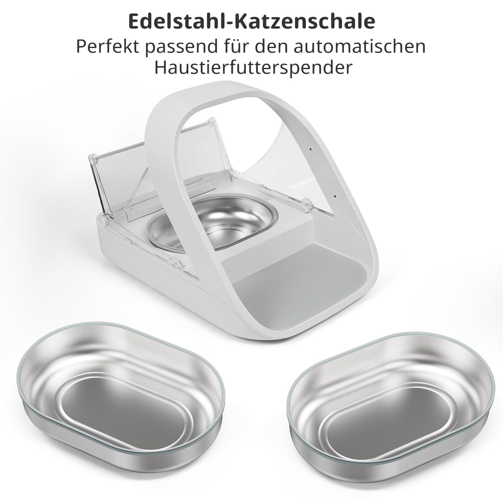 Edelstahlschalen für automatischen Mikrochip-Futterautomat für Haustiere – Dichtungsring-Design zur Frischehaltung und Geruchsreduzierung, Edelstahl 304, leicht zu reinigen, 2er-Set Plus Unterlage