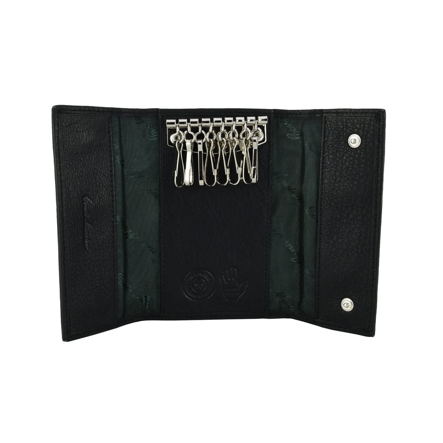 CM Conte Massimo Genuine Leather Key Holder Wallet for Men Women, 8 Key Hooks & Card Slots, Slim Key Organiser Case, Black