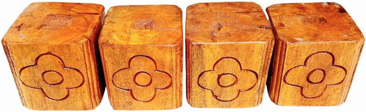 Solid Square Wood Furniture Support Blocks (9x9x10 cm) with Shellac Finish | Heavy-Duty Base for Bed, Sofa & Appliances
