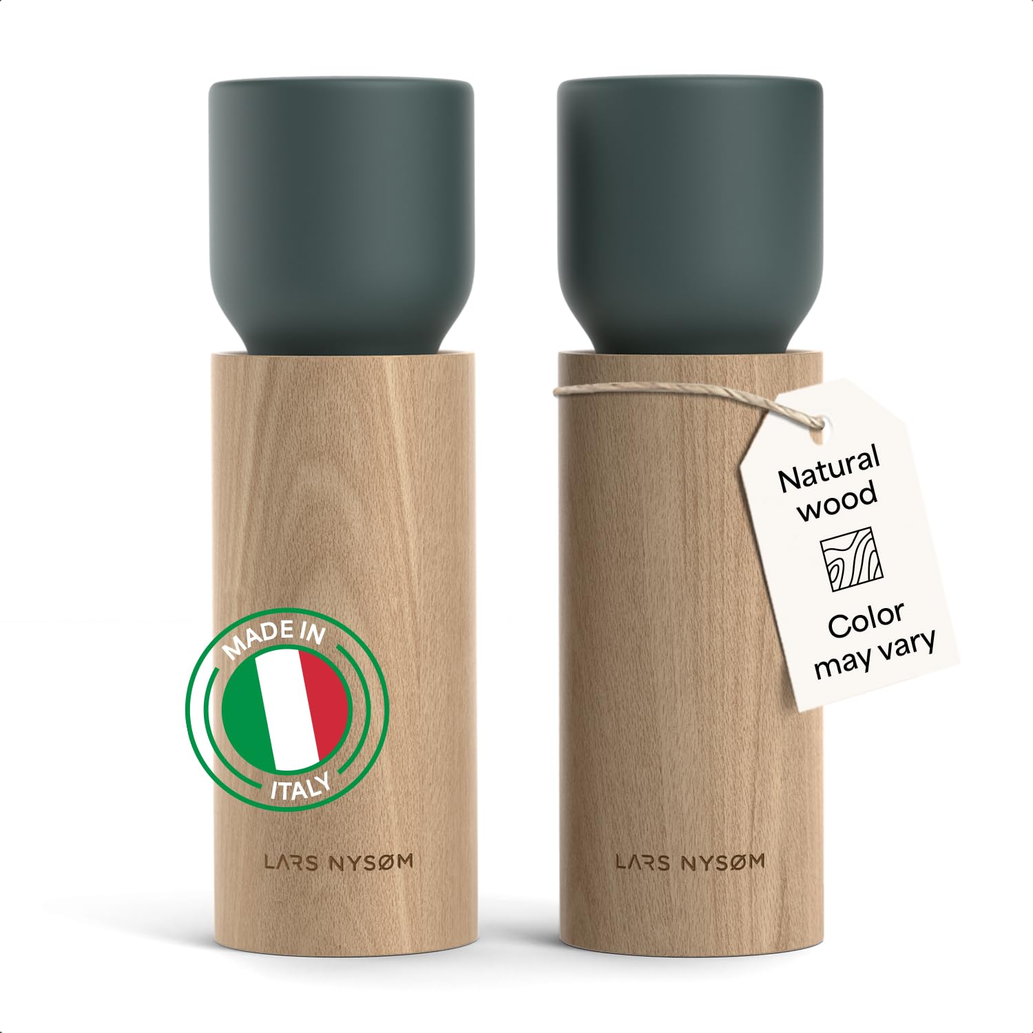 LARS NYSØM Wooden Salt and Pepper Grinder Set Manual - Salt and Pepper Mills with Adjustable Ceramic Grinder - Elegant Beechwood Pepper and Salt Mill Set for Dining Table (Stone Blue)