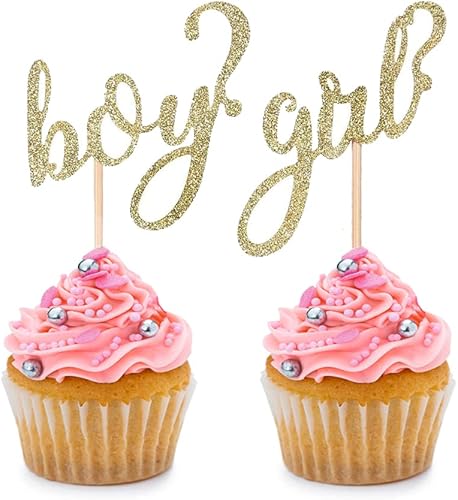 Miniatura 1 de 24 adornos dorados para cupcakes para niños o niñas con purpurina para fiesta de revelación de género, boda, baby shower, fiesta de cumpleaños,