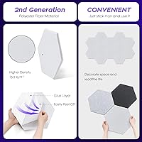 Vista 4 de Paneles acústicos, paquete de 12 paneles de pared autoadhesivos insonorizados hexagonales, 14 x 12 x 0.4 pulgadas, paneles de pared acústicos
