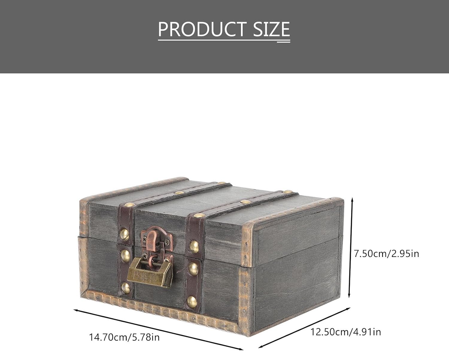 Vintage Jewelry Box with Lock, Small Wooden Necklace Storage Case, Retro Jewelry Organizer for Bracelets and Trinkets, Gray Distressed Finish, Secure Storage for Travel and Home