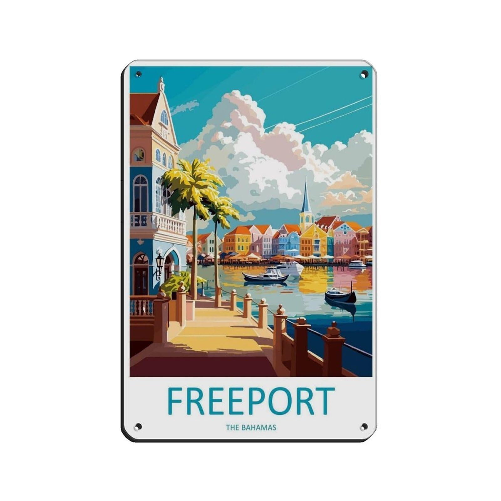 Freeport Travel Art Caribbean Travel (16) Retro Poster Metal Tin Sign Chic Art Retro Iron Painting Bar People Cave Cafe Family Garage Poster Wall Decoration 8x12inch(20x30cm)