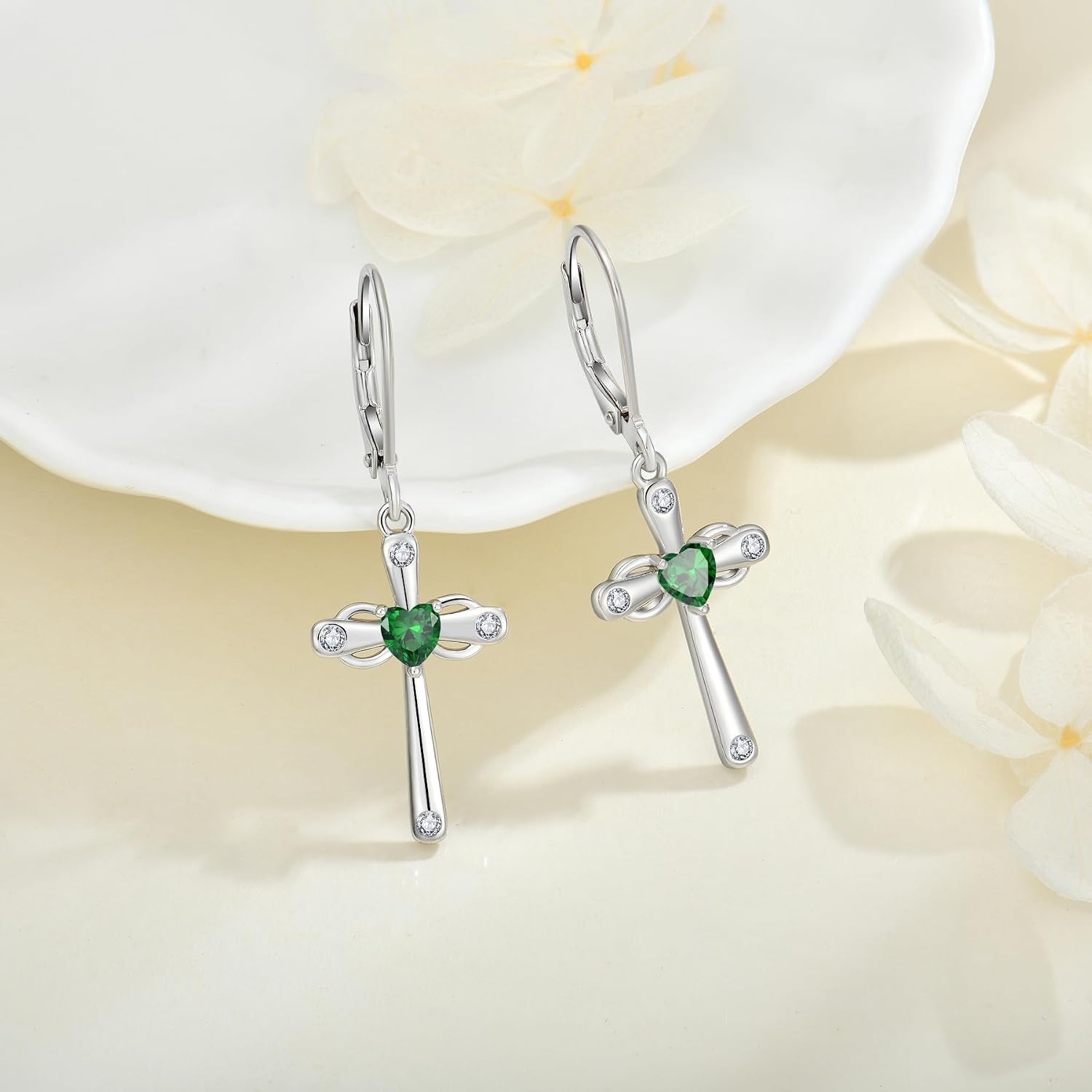 Cross Earrings 925 Sterling Silver Infinity Dangle Drop Earrings for Women Religious Jewelry Cross Birthstone Earrings
