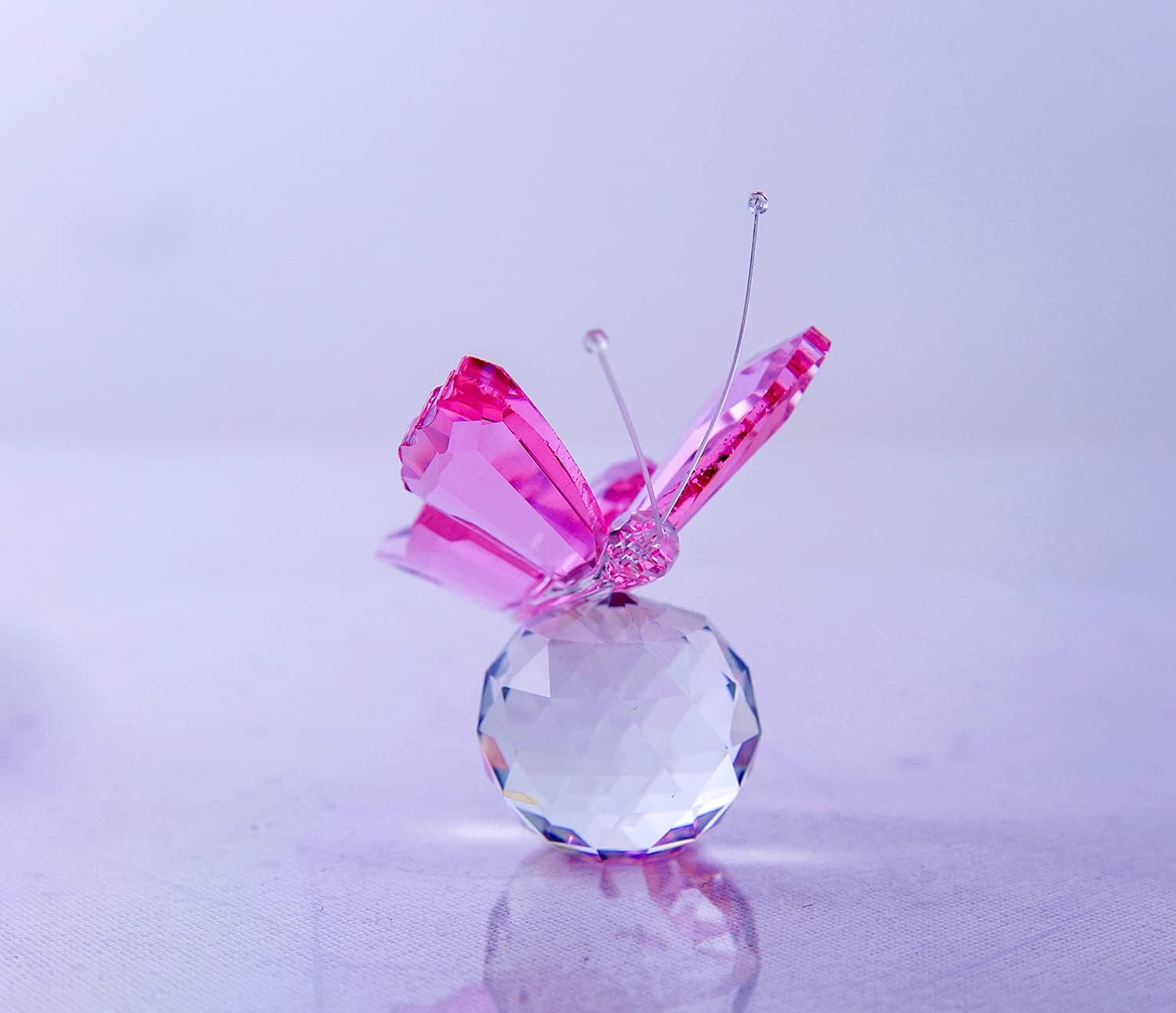 BMILY Crystal Flying Butterfly with Crystal Ball Base Cut Glass Ornament Statue Animal Collectible Figurines (Pink) : Home & Kitchen