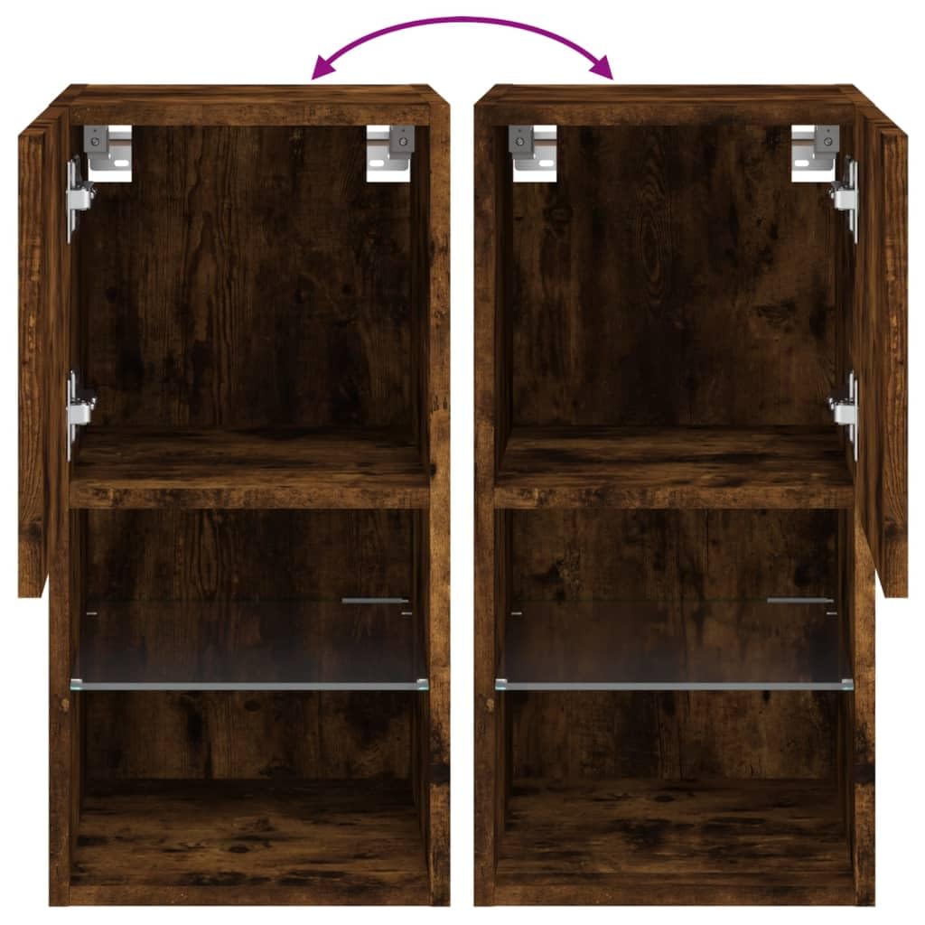 vidaXL Muebles para TV con Luces LED 2 uds, Soportes Flotantes con Almacenaje, Armarios Consolas de Pared, Muebles Multimedia de Salón, Roble Ahumado