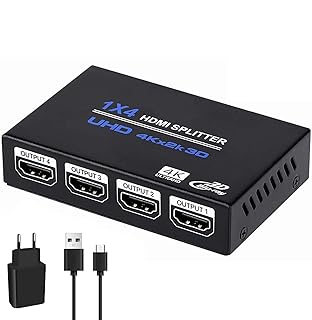 Ozvavzk HDMI 4K Splitter HDMI Splitter 1 Entrada 4 Salidas V1.4 Powered 1×4 Puertos Caja Soporta 3D HDCP Duplicar/Espejo 4 Pantalla para Box PS4 PS3 BLU-Ray HDTV STB DVD Proyector