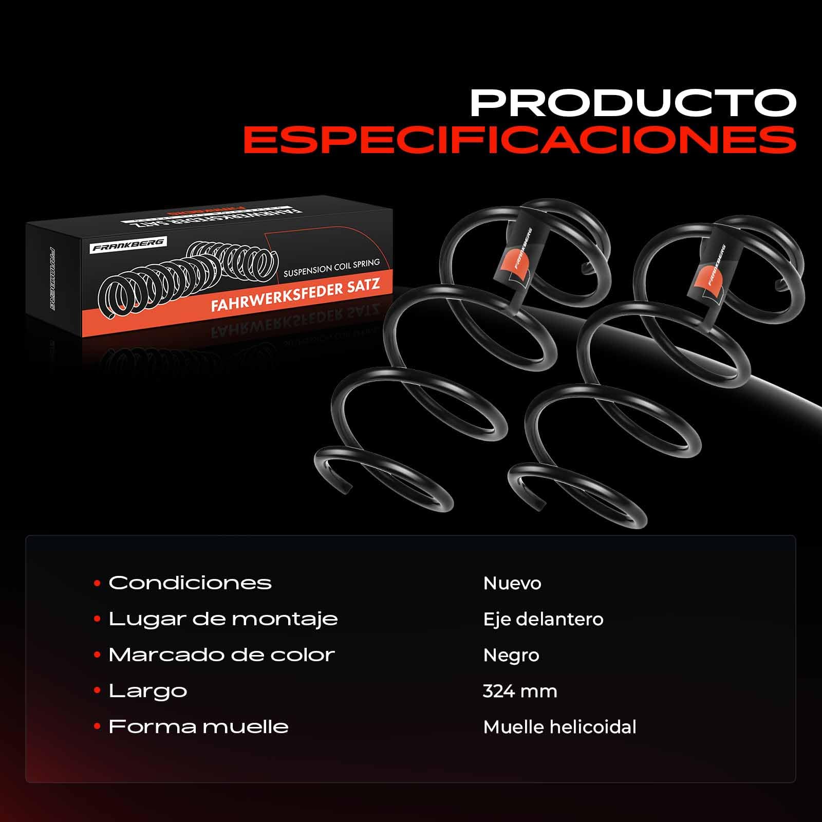 Frankberg 2x Muelles de chasis Muelles de suspensión Compatible con Ibiza IV 6J5 6P1 Ibiza IV SportCoupé 6J1 6P5 A1 Sportback 8XA 8XF A1 8X1 8XK Ibiza IV ST 6J8 6P8 Replace# 6R0411105AD