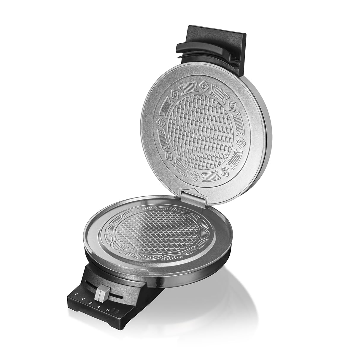 Cloer 285 Gaufrier à cornets pour croissants fins et croustillants, Plaques de cuisson 15 cm Ø, Plaques très lourdes, Message prêt à l'emploi optique et acoustique, 800 W, acier inoxydable chrome