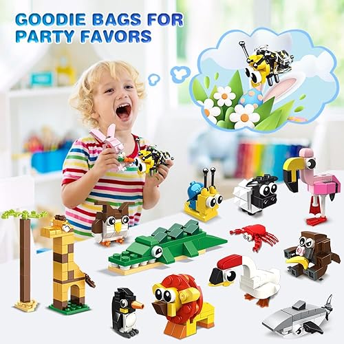 Miniatura 4 de HOGOKIDS Recuerdos de fiesta para niños – Paquete de 20 bloques de construcción de animales para regalos de Pascua, bolsas de regalo, relleno de