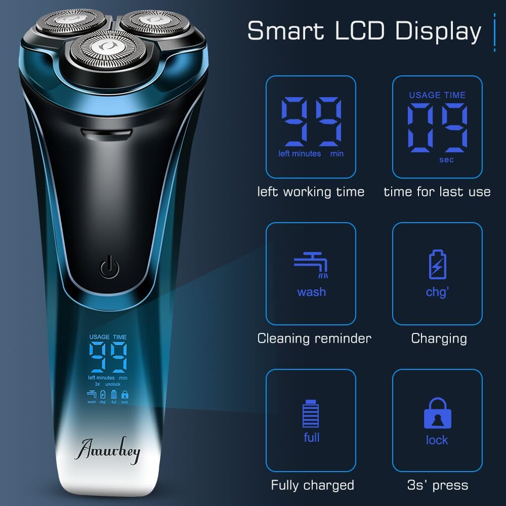 Rasierer Herren Elektrisch Snapbuy/Mit 3er Ersatzköpfen/Nass- und Trockenrasierer/Elektrorasierer mit Pop-up Trimmer / 99 Min. Laufzeit/Bartschneider/LED Anzeige/Reiseetui