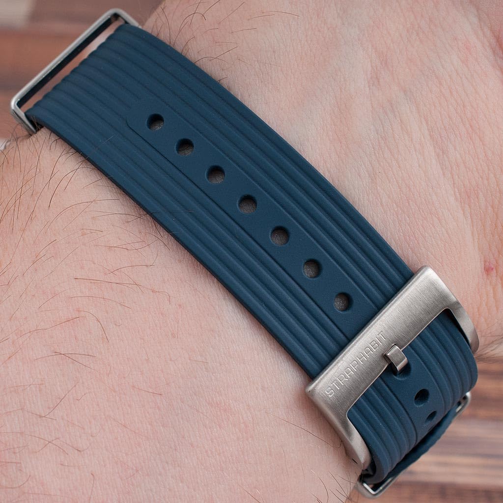 StrapHabit FKM Rubber Ribbed Military Style Dual Pass Strap - Convert to Single Pass - for Men and Women (20mm)