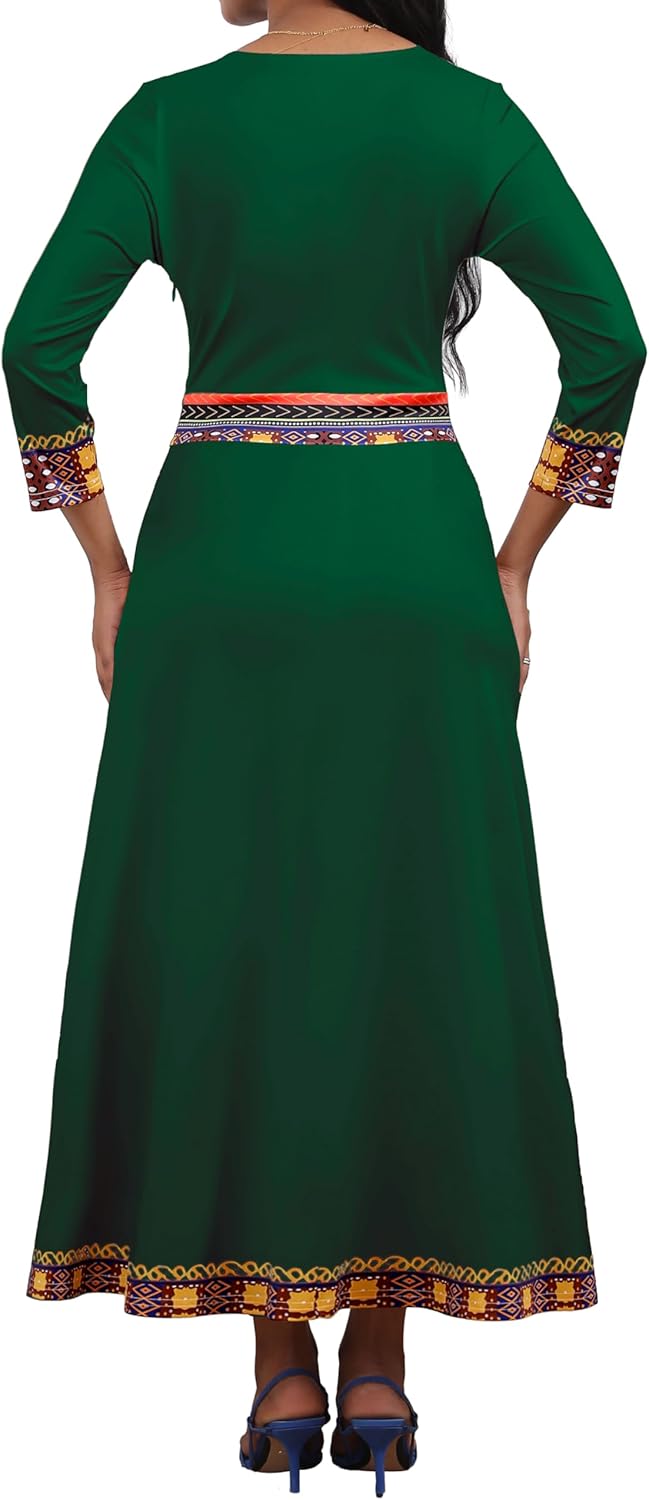 African Dresses for Women Elegant V Neck 3/4 Sleeve Casual Long Maxi African Attire Dress - Image 7