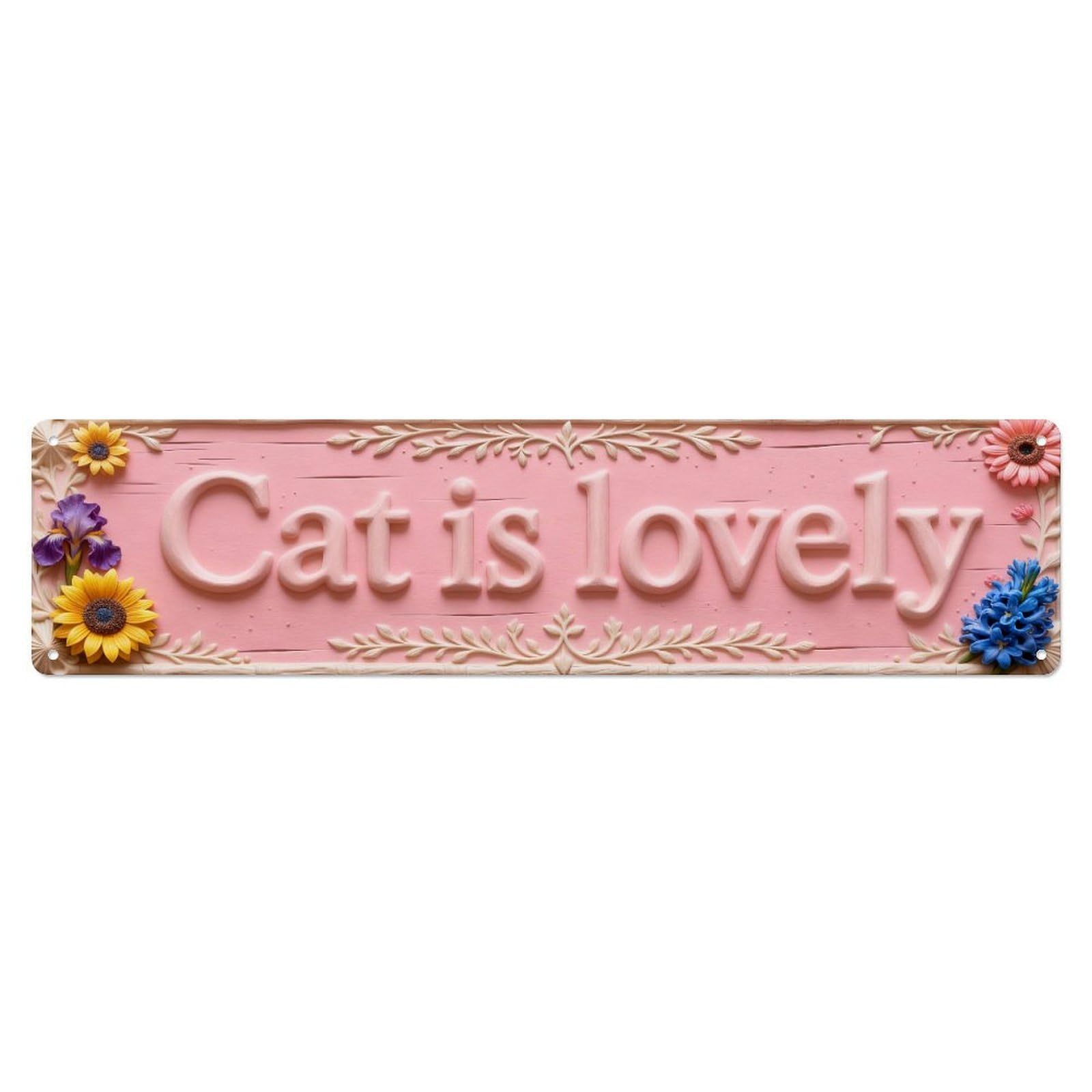 Cat Is Lovely Floral Design Metal Tin Sign Plaque