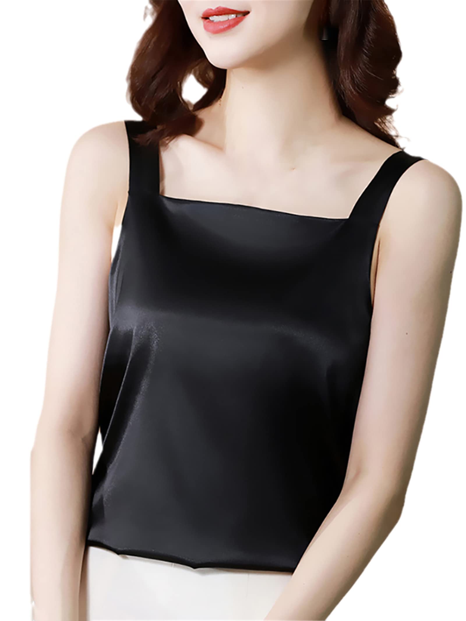 Haut en soie pour femme dos nu sans manches en satin blanc pour l'été, Noir , XL