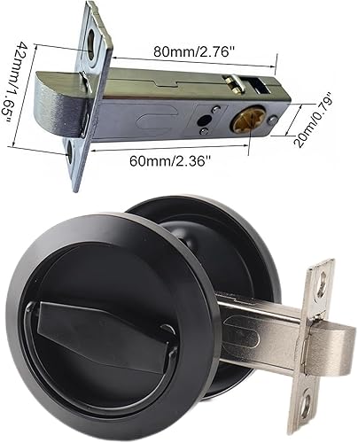 Miniatura 6 de Dixiao - Cerradura de puerta empotrada de acero inoxidable 304 negra redonda, pomo de puerta con cerradura de instalación oculta, asas de puerta