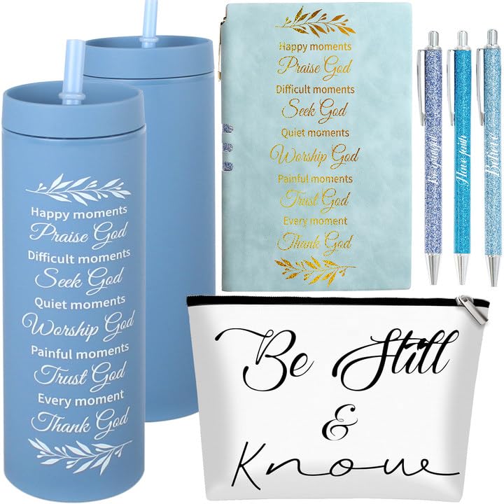 Image of 6 PCS Christian Gift for Women Includes 16 Oz Tumbler Be Still and Know Makeup Bag Bible Religious Notebook and Pens, Christmas Pastor Appreciation Gifts for Sunday School Church Welcome
