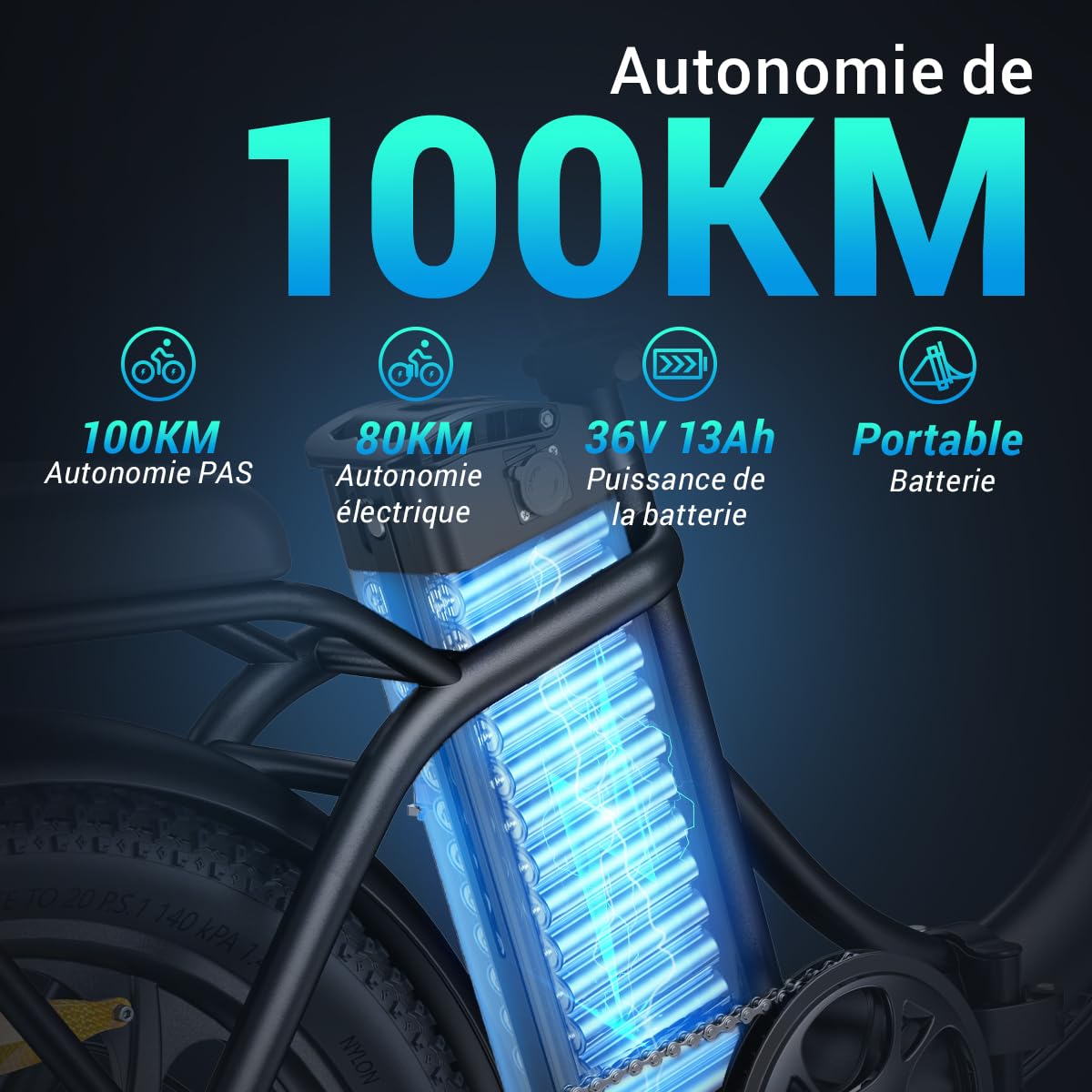 HillMiles MilePort 1 Vélo Électrique Pliant Adulte, Autonomie 100 km,Batterie 36V 13Ah Amovible, Pneus Fat 20×3.0, Vitesse 25 km/h, 250W, VAE Idéal Ville & Trajets Quotidiens