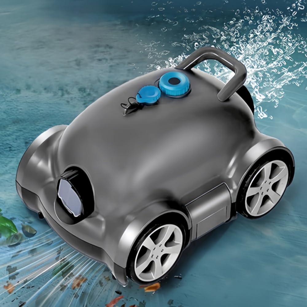 Cordless Rechargeable Smart Automatic Robotic Pool Cleaner with Powerful Suction Up to 150 Minutes Long Lasting for Ground and Underground Flat Pools up to 200 Square Feet Large Wheels 9000mAh