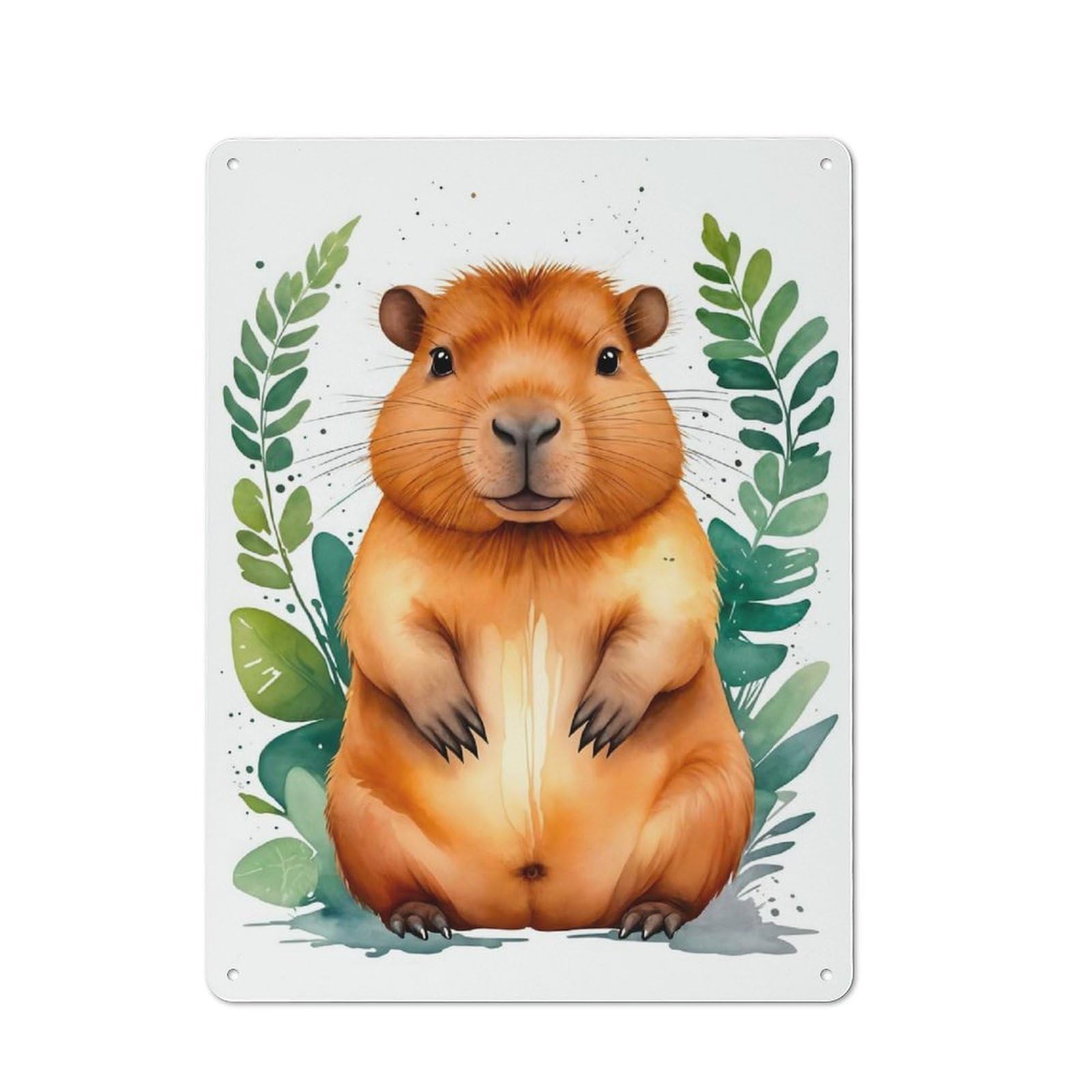 Junmoney Style-1 Tin Wall Sign With Cute Capybara Watercolor Design 40X30cm, Classic Kitchen Wall Decor For Restaurant, Kitchen, Counter Or Breakfast Nook