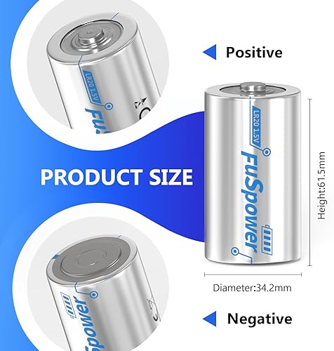 Miniatura 3 de Fuspower D Cell Batteries - Pilas alcalinas LR20 de 1.5 V con energía de larga duración para linterna, reloj y linterna (4 unidades (paquete de 1))