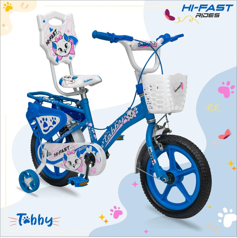 Image of HI-FAST Tabby 14T Kids Cycle for 2-5 Years Girls & Boys with Back Carrier & Training Wheels || 95% Pre Assembled || Single Speed Road Cycle
