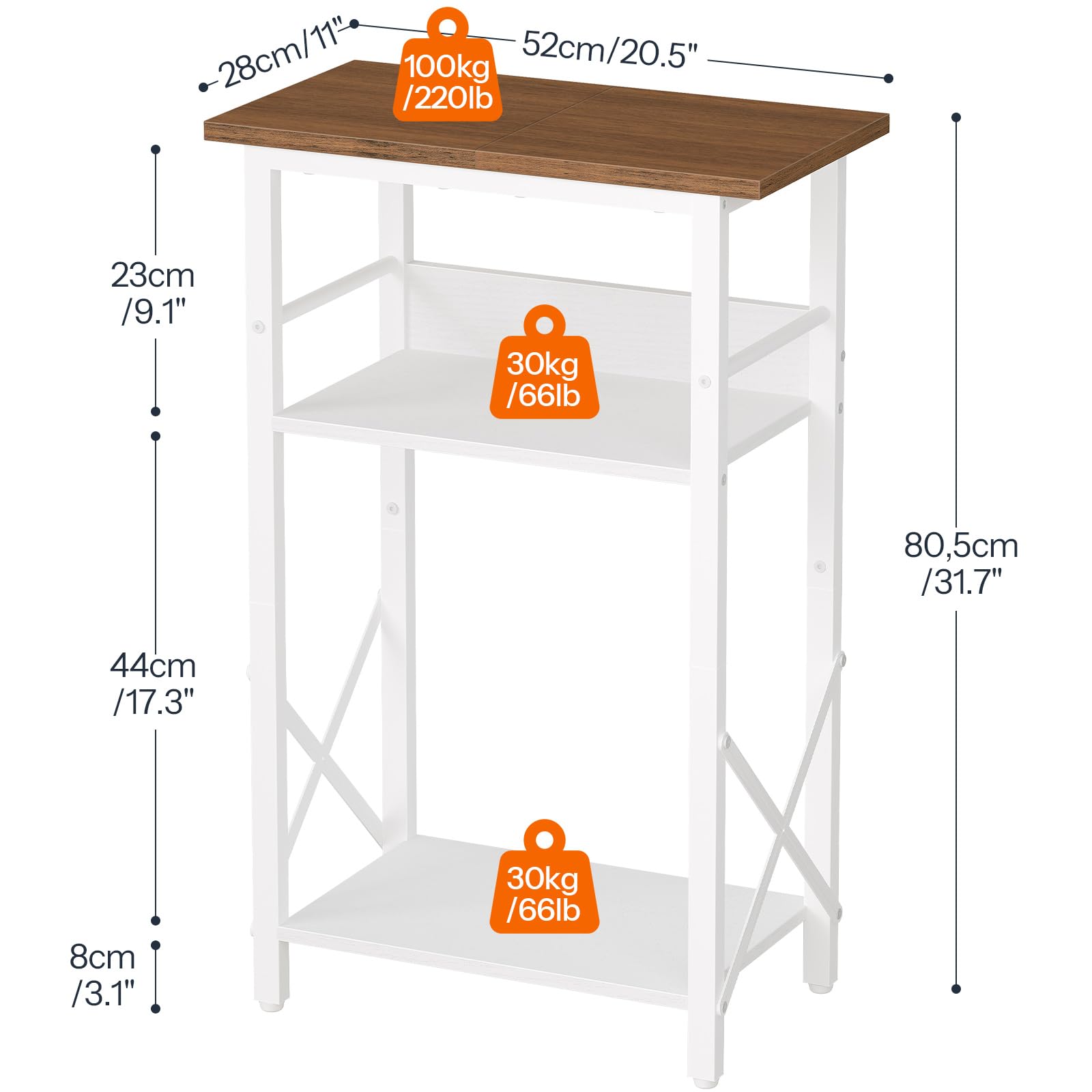 HOOBRO 3-stöckiger Aquarium Unterschrank, 37,8 L Aquarienständer, Fischtank Schrank, Aquarienschrank, Aquariumregal, Fischtankständer für Wohnzimmer und Büro, Weiß und Walnuss EWH52FT01