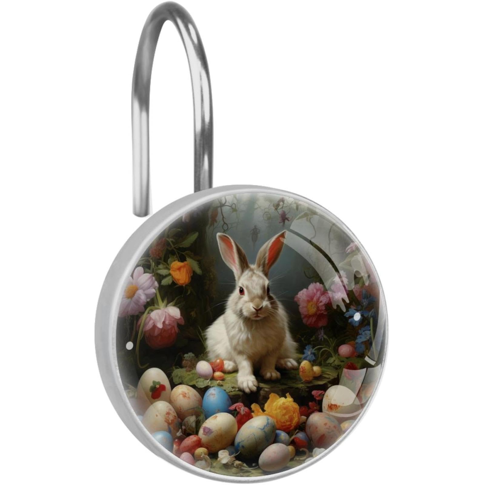 Easter Bunny O Shower Curtain Hooks, Decorative Curtain Rings Rust Resistant Glass Shower Hooks for Bathroom Shower Rods,1 Pack Rustproof Stainless Steel Rings for Curtain and Liner