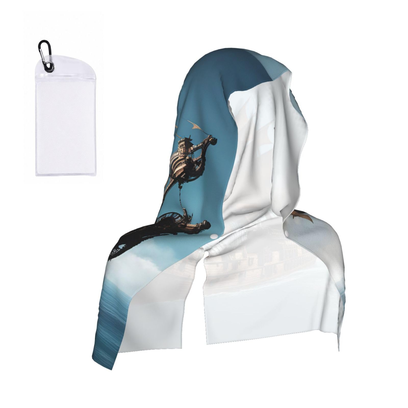 DUWAA Cool Pirate Ship Print Reusable Hoodie Cooling Neck Wrap, Hot Weather Outdoor Sports Workout Head Towel For Stay Chill