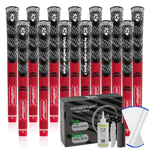 KINGRASP Premium Hybrid Golf Grips (13 Pack) - High Traction Rubber Golf Club Grips with Enhanced Feedback | Includes 13 Grips + 15 Tapes + 1 Rubber Vice | All-in-One Replacement Grip Kit for Golf Club