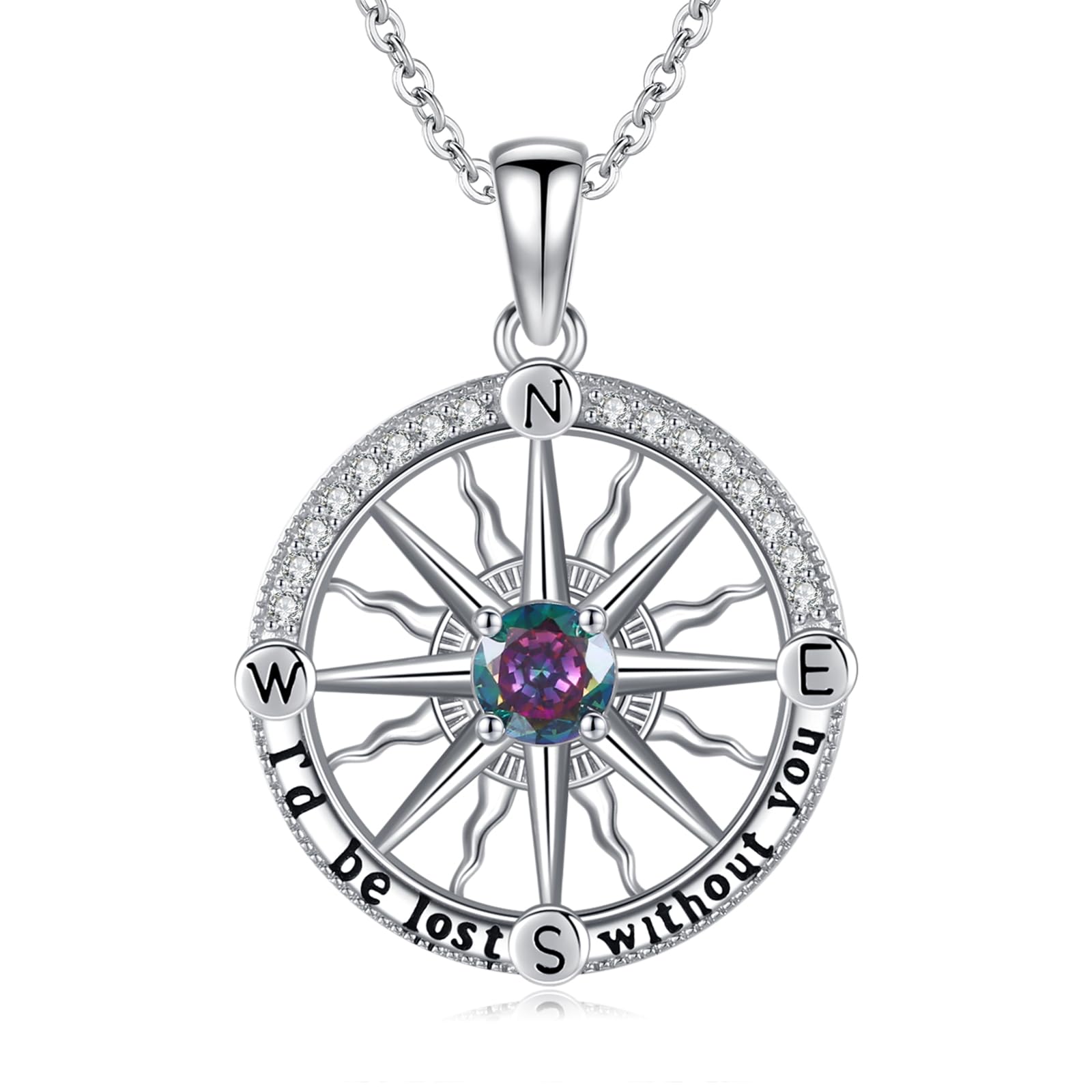 Collana da donna con pietra portafortuna a forma di bussola, in argento Sterling 925, regalo di laurea, classe del 2026, scuola superiore universitaria, con scritta "I'd be Lost without You